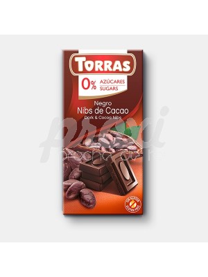 TORRAS CHOCOLAT DARK CACAO NIBS 0% SUCRE  SANS GLUTEEN 75G